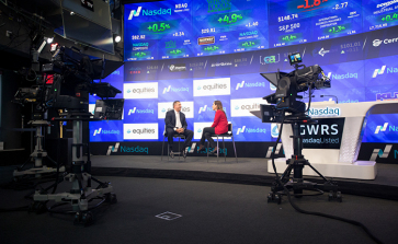 Big screens and big cameras make for an awesome set for our interview.  Thank you Equities Magazine and Nasdaq for hosting us!