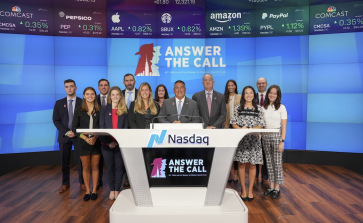 Paul Aversano with Answer The Call rings the NASDAQ Stock Market Opening Bell