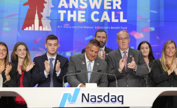 Paul Aversano with Answer The Call rings the NASDAQ Stock Market Opening Bell