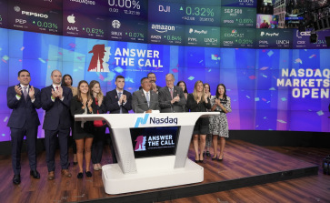 Paul Aversano with Answer The Call rings the NASDAQ Stock Market Opening Bell