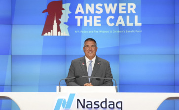 Paul Aversano with Answer The Call rings the NASDAQ Stock Market Opening Bell